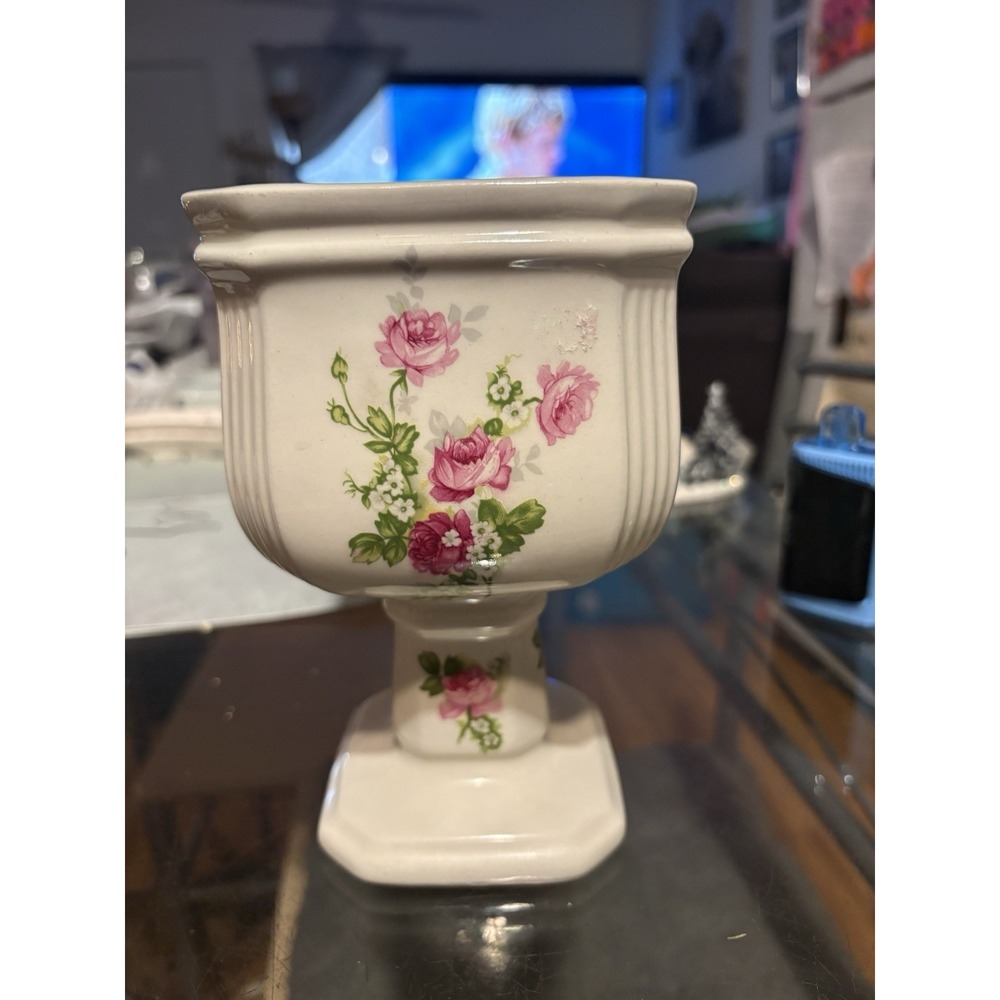 Vintage John Buck Made in England Ceramic Floral Pedestal Planter Rose Urn Vase